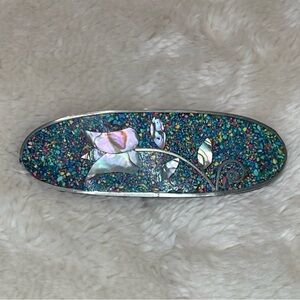 Vintage Alpaca Mexico Abalone Tulip Floral Artisan Blue Hair Barrette